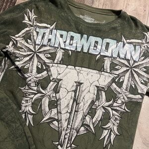 Throwdown Long Sleeve Shirt in Olive Green with White Graphic
